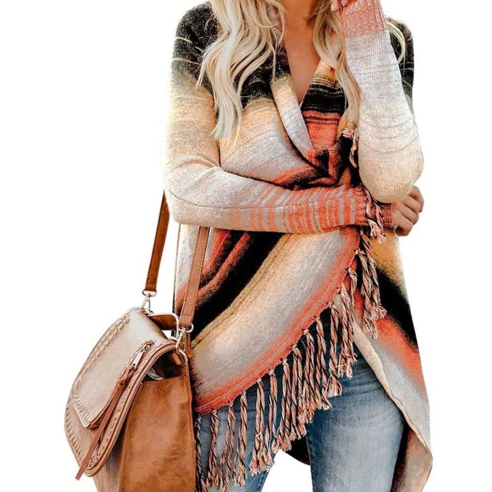 Open front sweater poncho with tassels NWOT S